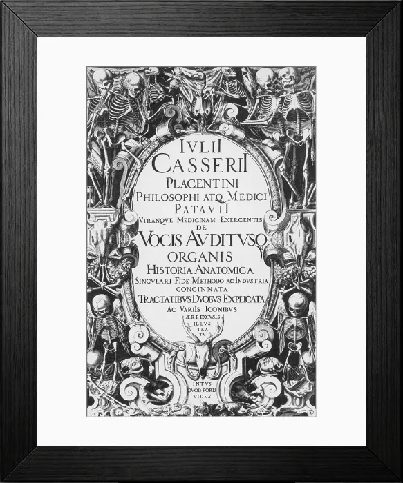 Framed Print : Giulio Casserio's Anatomy, Title Page, 1601 Framed Print : Giulio Casserio's Anatomy, Title Page, 1601