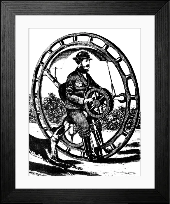 Framed Print : Hemmings Unicycle, Hand-Powered Monowheel, 1869