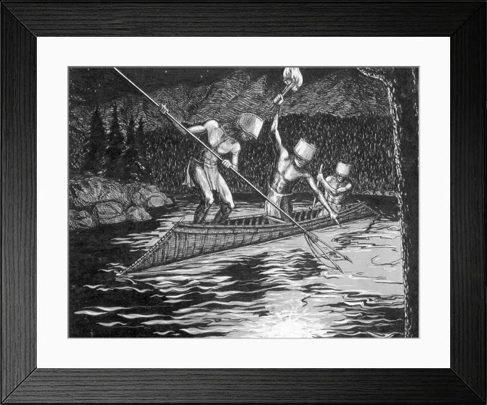 Framed Print : North American Indians, Shuswap Night Fishing