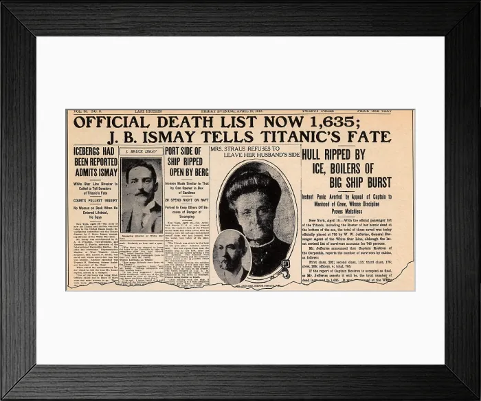Framed Print : RMS Titanic Sinking in the News, 1912 Framed Print : RMS Titanic Sinking in the News, 1912