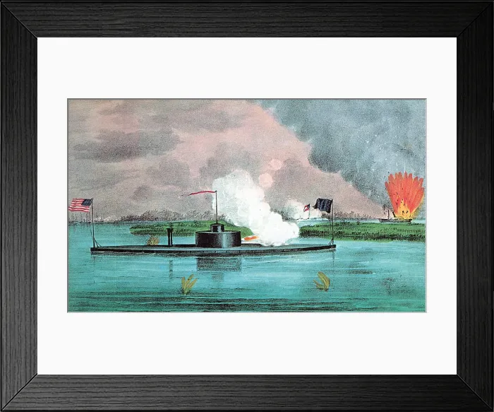 Framed Print : Ironclad USS Montauk Destroys Rebel Steamship, 1863 Framed Print : Ironclad USS Montauk Destroys Rebel Steamship, 1863