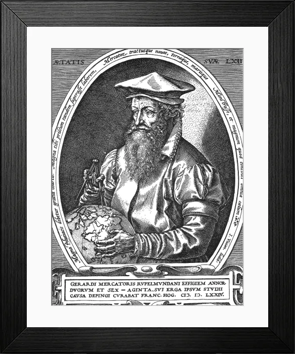 Framed Print : Gerardus Mercator, Flemish Cartographer Framed Print : Gerardus Mercator, Flemish Cartographer