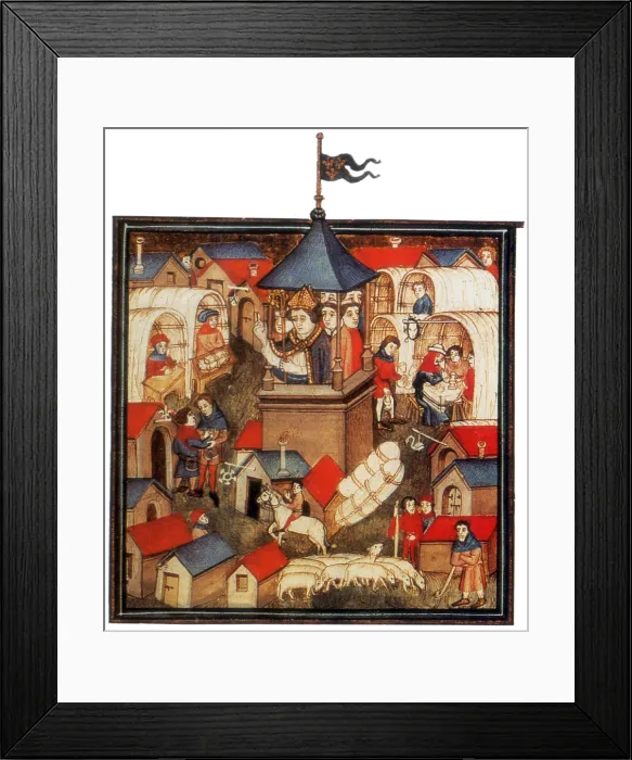 Framed Print : Medieval Benediction and Market Fair, 14th Century Framed Print : Medieval Benediction and Market Fair, 14th Century