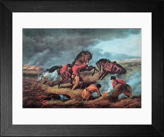 Framed Print : American Prairie Hunters using Fire, 19th century Framed Print : American Prairie Hunters using Fire, 19th century