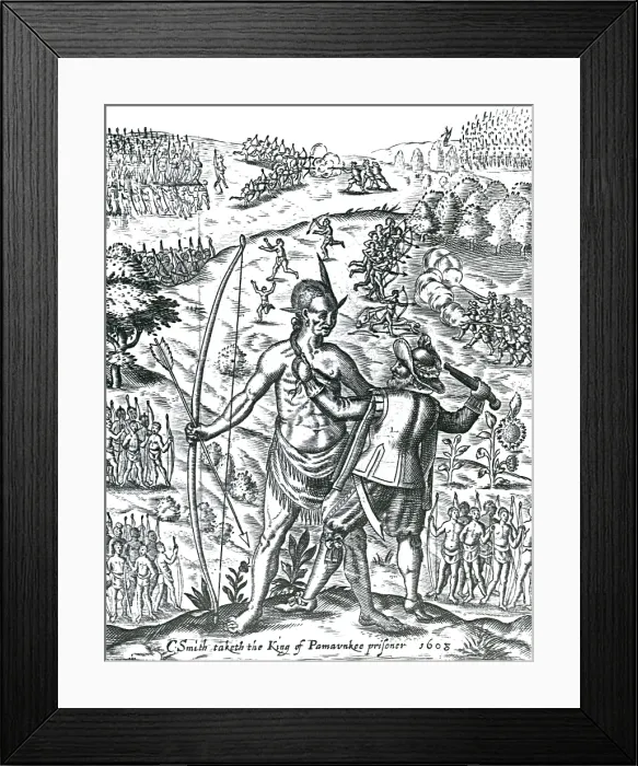 Framed Print : Captain Smith Takes the King of Pamunkey Prisoner, 1608 Framed Print : Captain Smith Takes the King of Pamunkey Prisoner, 1608