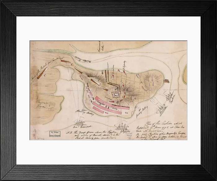 Framed Print : British Battle Plan for Bunker Hill, 1775