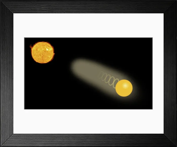 Framed Print : Physics ilustration of a Photon, an elementary particle that is a quantum of the electromagnetic field, traveling From the Sun Framed Print : Physics ilustration of a Photon, an elementary particle that is a quantum of the electromagnetic field, traveling From the Sun