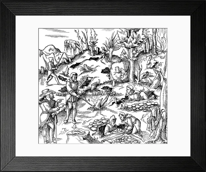 Framed Print : Georgius Agricola, De Re Metallica, Divining Rods, 16th Century Framed Print : Georgius Agricola, De Re Metallica, Divining Rods, 16th Century