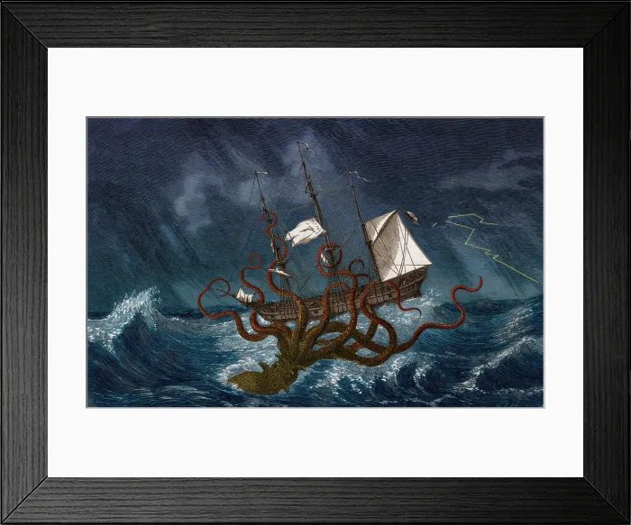 Framed Print : Giant Squid Attacking Ship, 1890 Framed Print : Giant Squid Attacking Ship, 1890