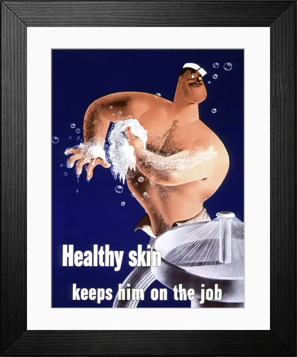 Framed Print : WWII Health Poster, Healthy Skin Framed Print : WWII Health Poster, Healthy Skin