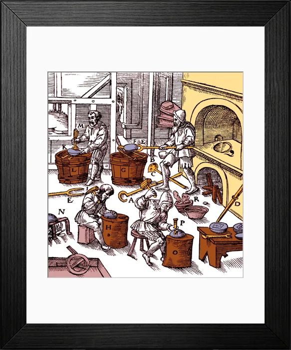 Framed Print : Georgius Agricola, De Re Metallica, Metallurgy Workshop, 16th Century Framed Print : Georgius Agricola, De Re Metallica, Metallurgy Workshop, 16th Century