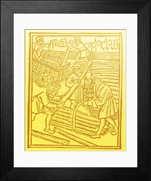Framed Print : Timber Haulers, Medieval Tradesmen Framed Print : Timber Haulers, Medieval Tradesmen