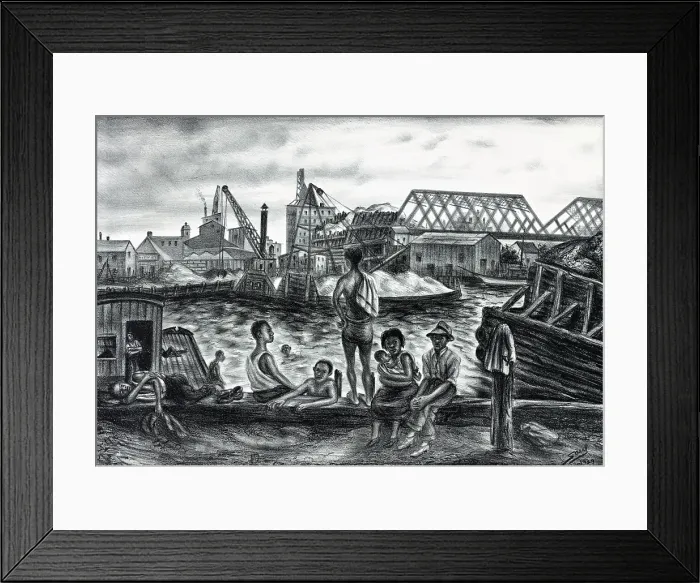 Framed Print : WPA Art, Bathers, Harlem River