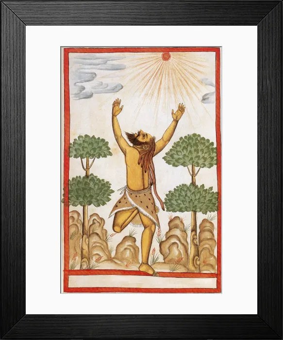 Framed Print : Hindu Ascetic Adoring Sun, India, 1600s Framed Print : Hindu Ascetic Adoring Sun, India, 1600s