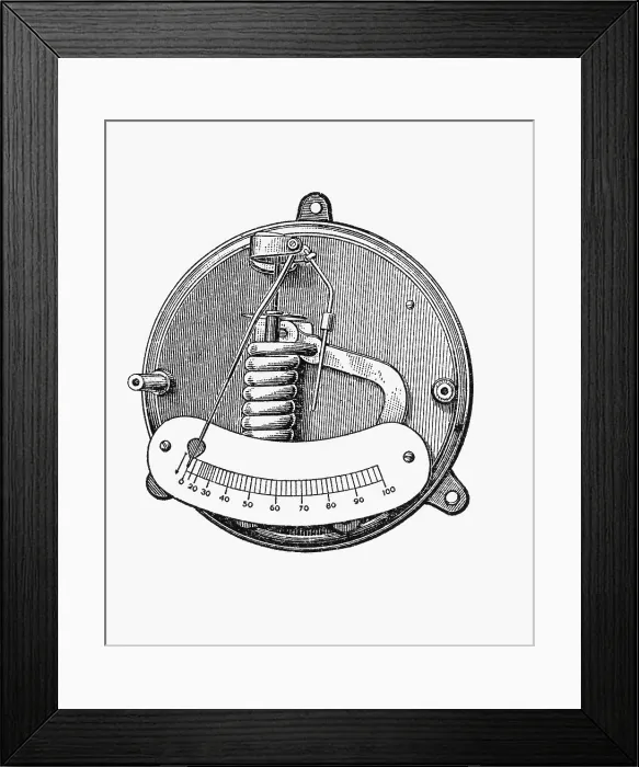 Framed Print : Ammeter. An ammeter, an instrument that measures electric current in a circuit