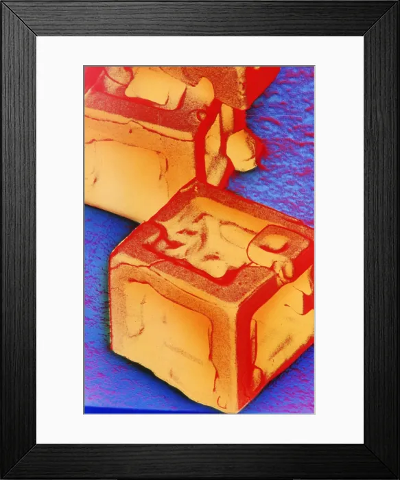 Framed Print : Salt SEM. False color scanning electron micrograph of salt crystals (NaCl) Framed Print : Salt SEM. False color scanning electron micrograph of salt crystals (NaCl)