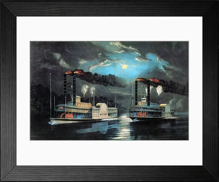 Framed Print : Midnight Race On the Mississippi, 1854