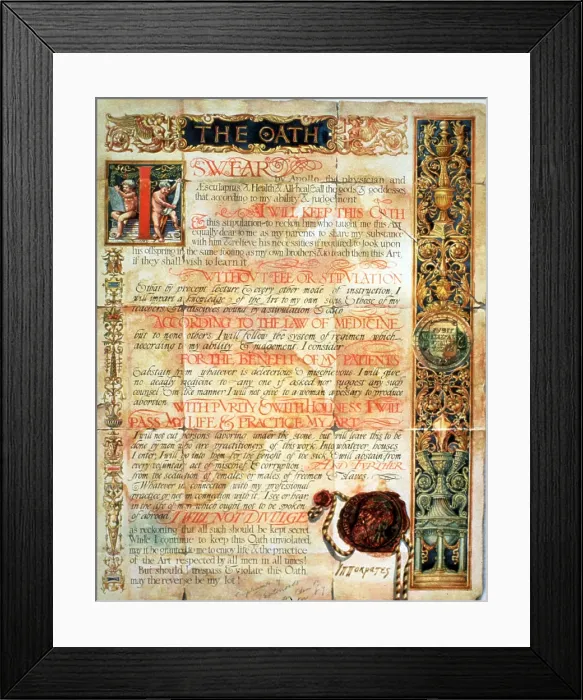 Framed Print : International Code of Medical Ethics, Hippocratic Oath, 1949 Framed Print : International Code of Medical Ethics, Hippocratic Oath, 1949