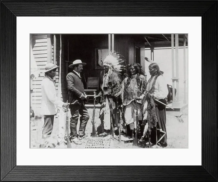 Framed Print : Native Americans Talking to American Military Personnel