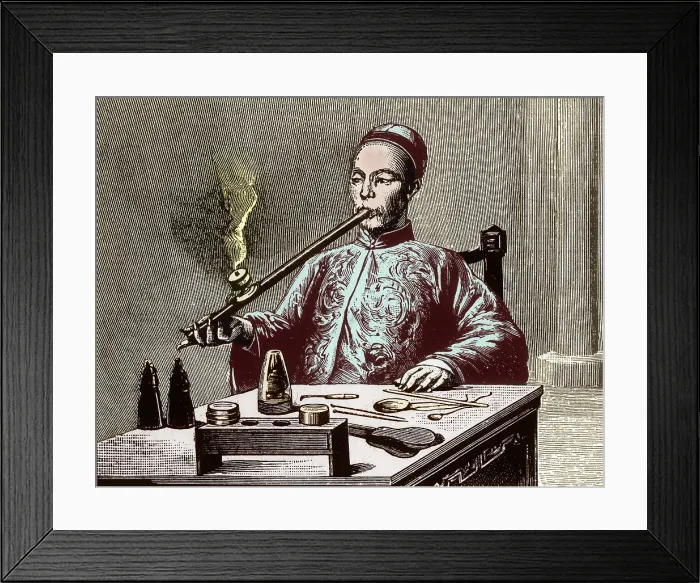 Framed Print : Opium Den, Man with Opium Pipe, 19th Century Framed Print : Opium Den, Man with Opium Pipe, 19th Century