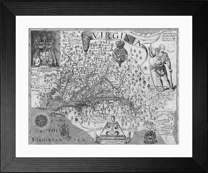 Framed Print : Captain John Smith's Map of Virginia, United States, 1624 Framed Print : Captain John Smith's Map of Virginia, United States, 1624