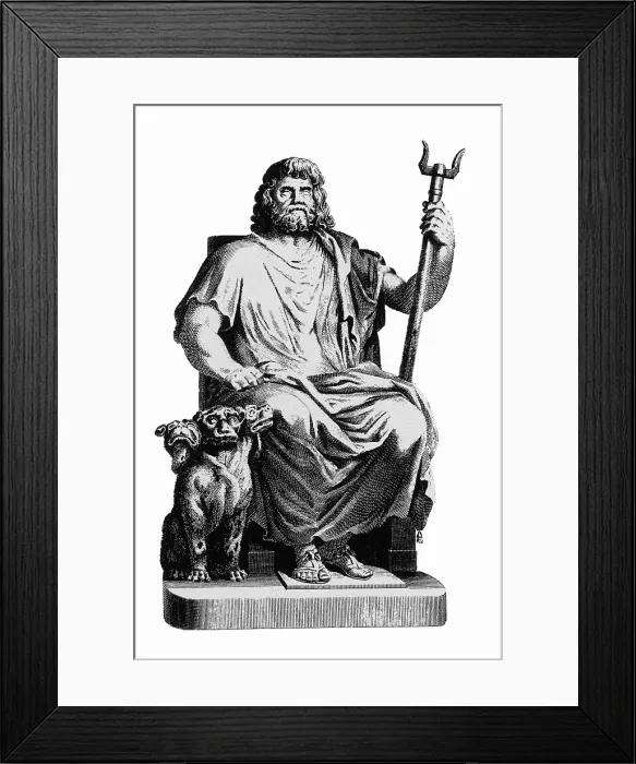 Framed Print : Pluto, Roman God of the Underworld with Cerberus