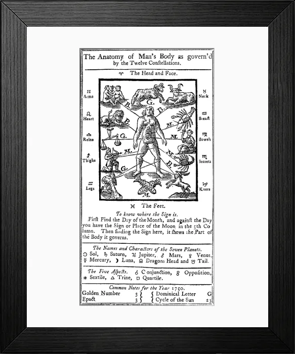 Framed Print : Medical Zodiac Man, 1750 Framed Print : Medical Zodiac Man, 1750