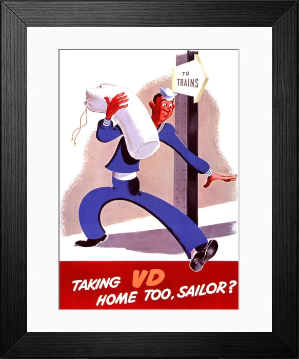 Framed Print : WWII STD Poster, Taking VD Home Too, Sailor? Framed Print : WWII STD Poster, Taking VD Home Too, Sailor?