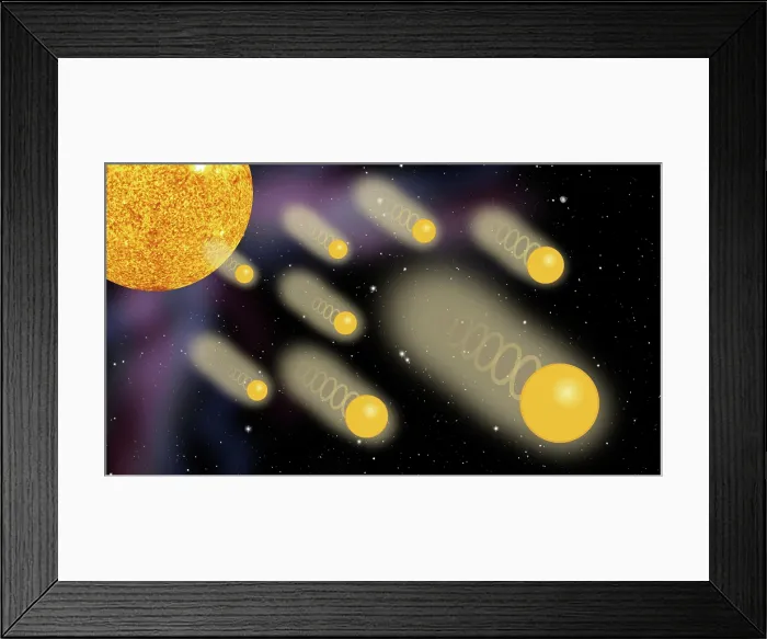 Framed Print : Physics illustration of apPhotons, elementary particles, a quantum of the electromagnetic field, traveling From the Sun Framed Print : Physics illustration of apPhotons, elementary particles, a quantum of the electromagnetic field, traveling From the Sun