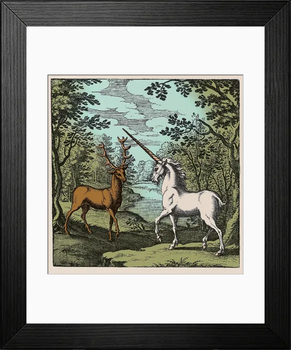 Framed Print : Stag and Unicorn, 17th Century Framed Print : Stag and Unicorn, 17th Century