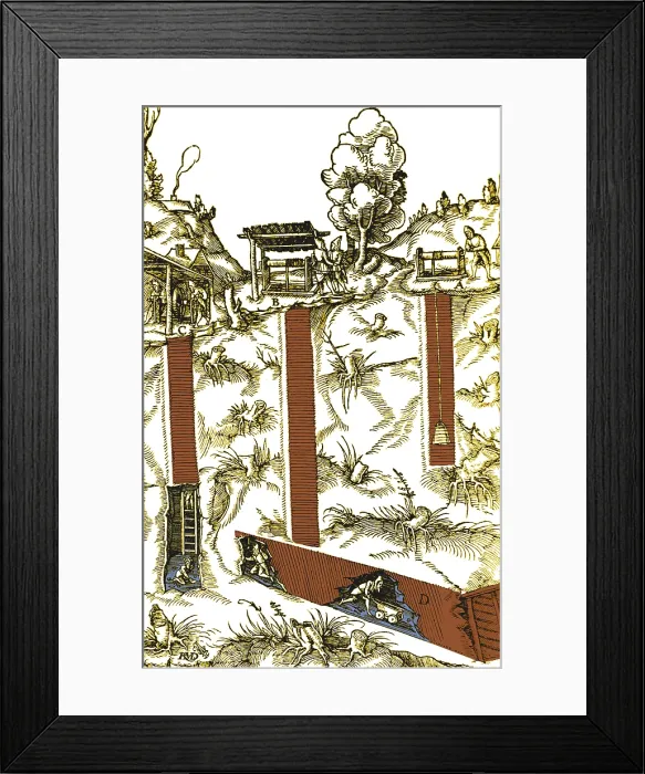 Framed Print : Georgius Agricola, De Re Metallica, Mine Shafts, 16th Century Framed Print : Georgius Agricola, De Re Metallica, Mine Shafts, 16th Century