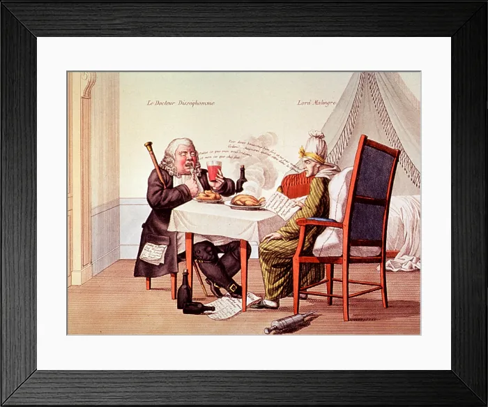 Framed Print : Caricature of Fat Doctor Prescribing Diet Framed Print : Caricature of Fat Doctor Prescribing Diet