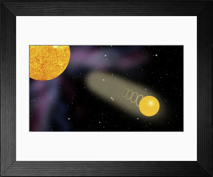 Framed Print : Physics ilustration of a Photon, an elementary particle that is a quantum of the electromagnetic field, traveling From the Sun Framed Print : Physics ilustration of a Photon, an elementary particle that is a quantum of the electromagnetic field, traveling From the Sun