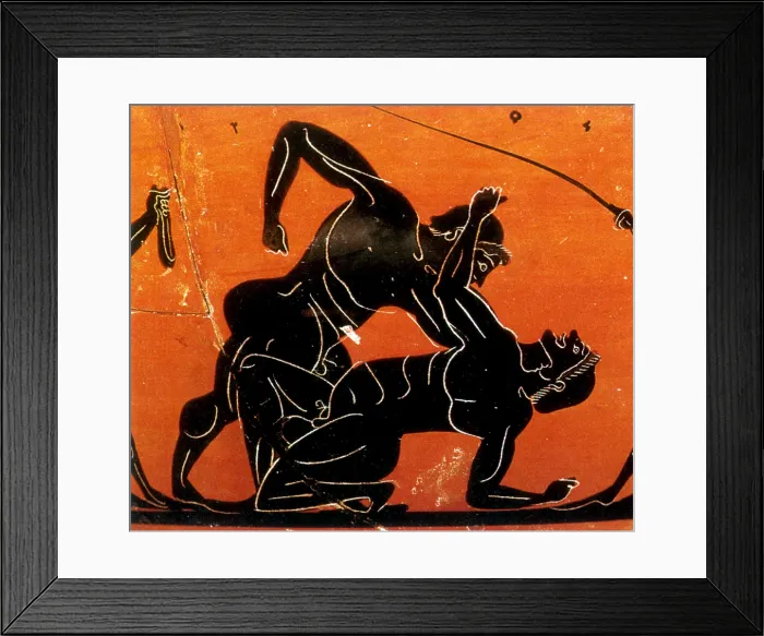 Framed Print : Olympic Games, Pankration, Black-Figure Pottery Framed Print : Olympic Games, Pankration, Black-Figure Pottery