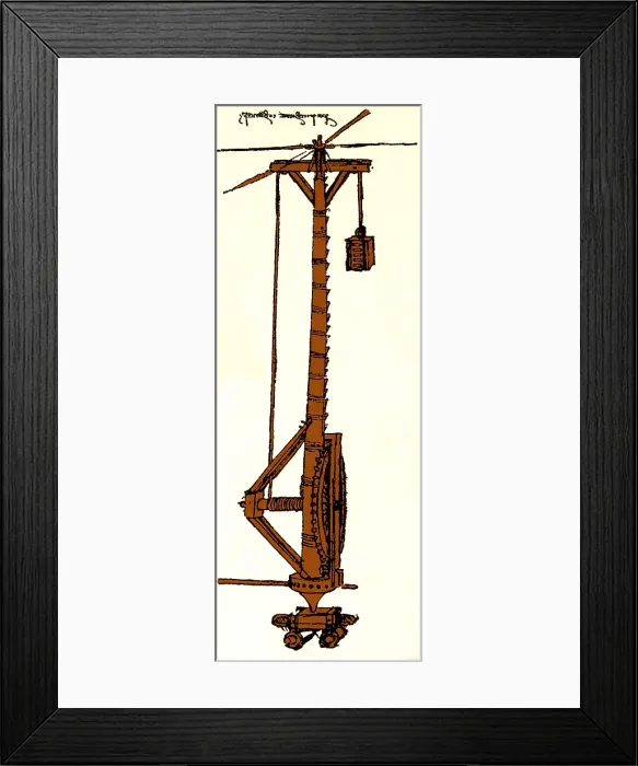 Framed Print : Da Vinci Invention, Lifting Gear Machine