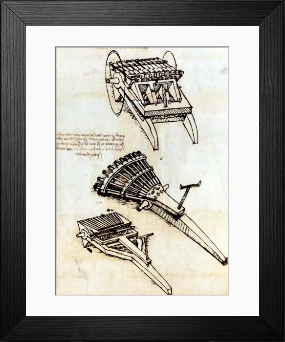 Framed Print : Da Vinci Multi-Barrel Gun Designs, 1481 Framed Print : Da Vinci Multi-Barrel Gun Designs, 1481