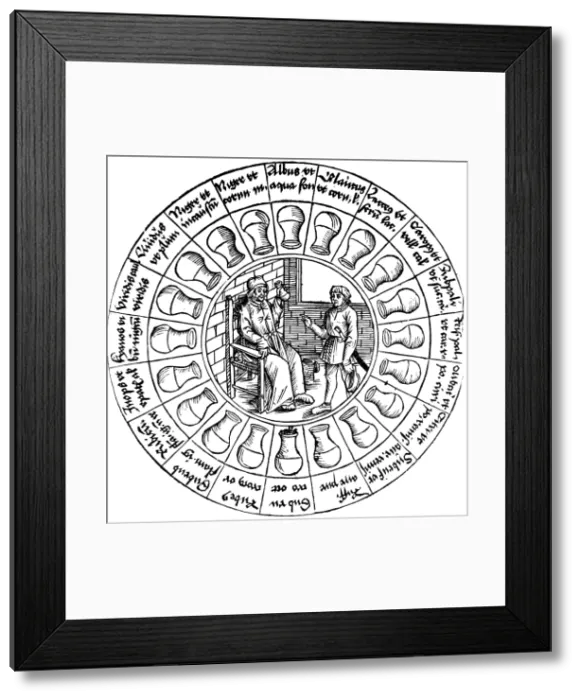 Framed Print : Speculum Videndi Urinas Hominum, Title Page, 1506 Framed Print : Speculum Videndi Urinas Hominum, Title Page, 1506