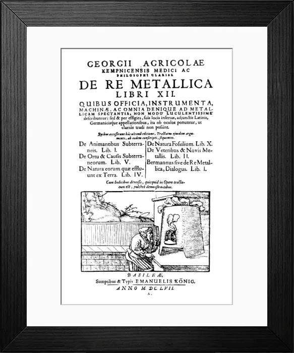 Framed Print : Georgius Agricola, De Re Metallica, Title Page, 16th Century Framed Print : Georgius Agricola, De Re Metallica, Title Page, 16th Century