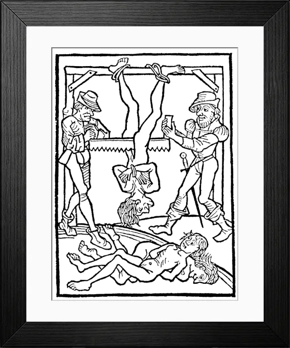 Framed Print : Medieval Execution, Death by Sawing, 1474