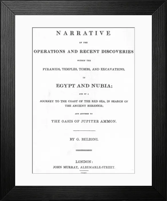 Framed Print : Title page of Giovanni Battista Belzoni's book Framed Print : Title page of Giovanni Battista Belzoni's book