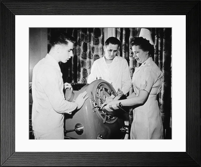 Framed Print : Man with Polio in Iron Lung, 1949