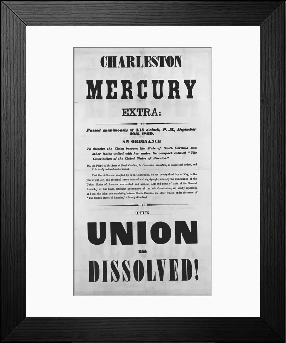 Framed Print : Charleston Mercury: Union Dissolved! Framed Print : Charleston Mercury: Union Dissolved!
