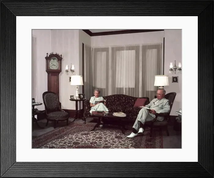 Framed Print : President Harry Truman and his wife, First Lady Bess Truman in their living room