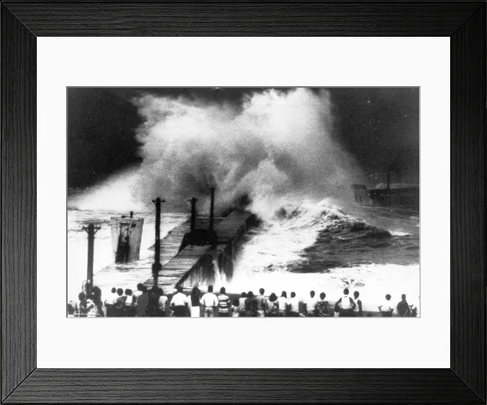 Framed Print : Typhoon generated waves striking a breakwater in Japan Framed Print : Typhoon generated waves striking a breakwater in Japan