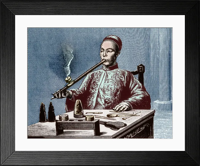 Framed Print : Opium Den, Man with Opium Pipe, 19th Century Framed Print : Opium Den, Man with Opium Pipe, 19th Century