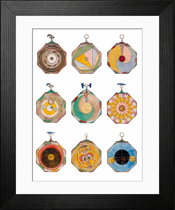 Framed Print : Volvelles (wheel charts with moveable, rotating circles)