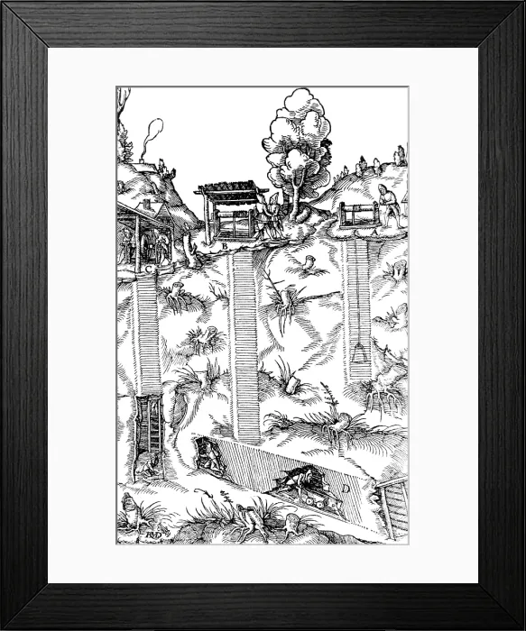 Framed Print : Georgius Agricola, De Re Metallica, Mine Shafts, 16th Century Framed Print : Georgius Agricola, De Re Metallica, Mine Shafts, 16th Century