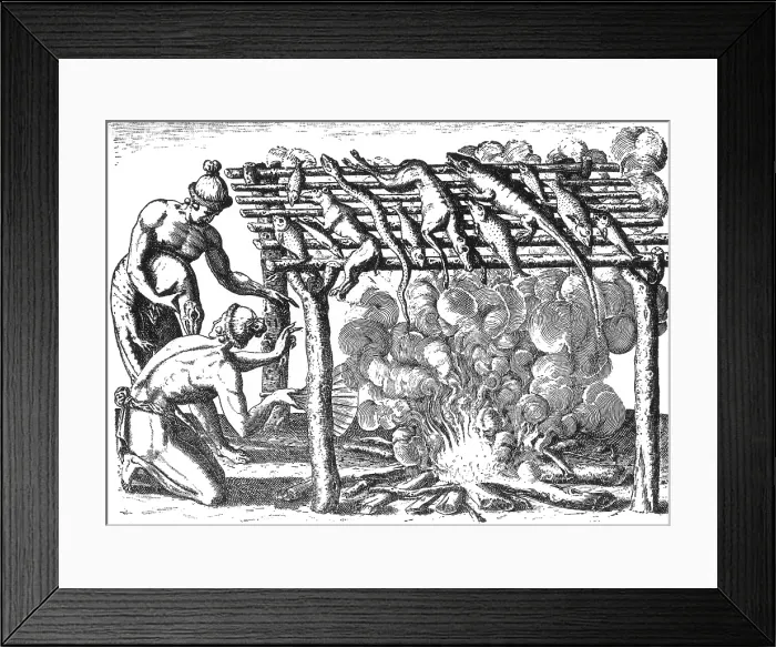 Framed Print : Native American Indians Barbecuing Alligators, 16th Century Framed Print : Native American Indians Barbecuing Alligators, 16th Century