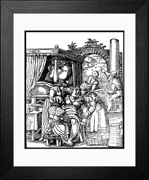 Framed Print : Midwifery and Astrology, 1580 Framed Print : Midwifery and Astrology, 1580