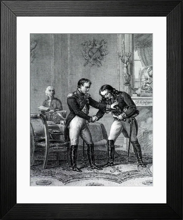 Framed Print : Napoleon Greets Larrey, 19th Century Framed Print : Napoleon Greets Larrey, 19th Century